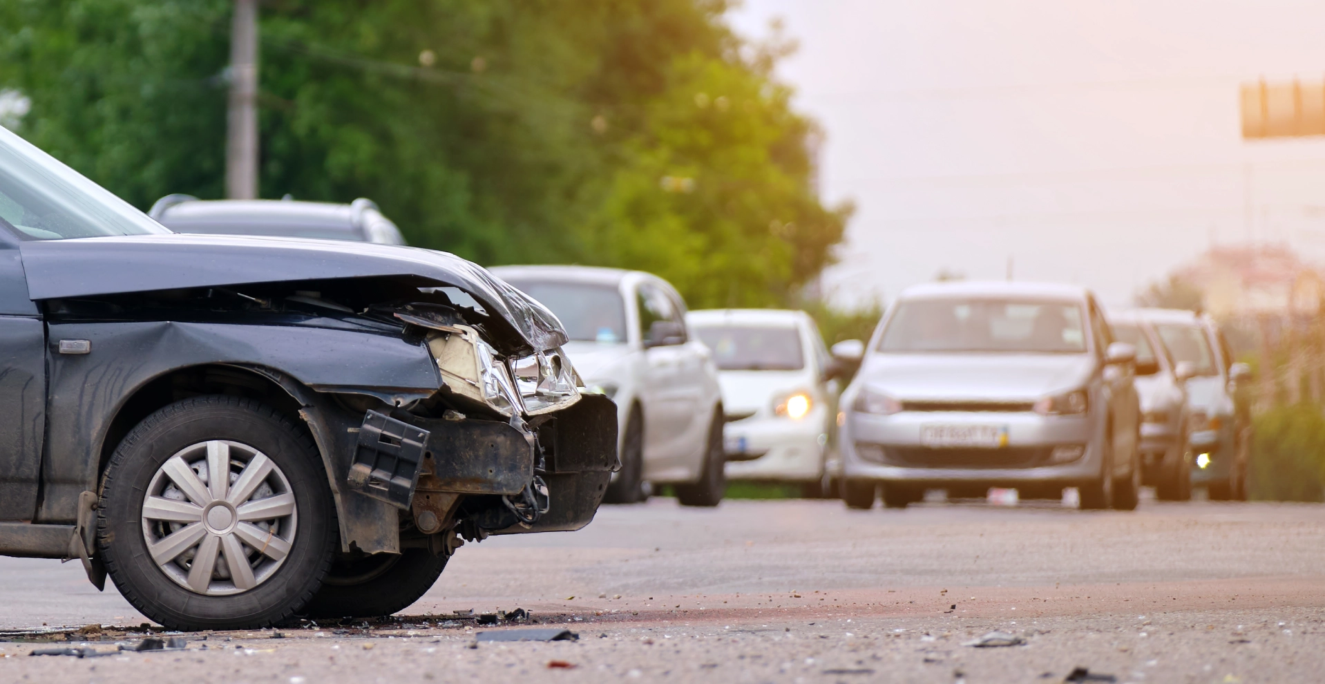 front end of a car after a car crash