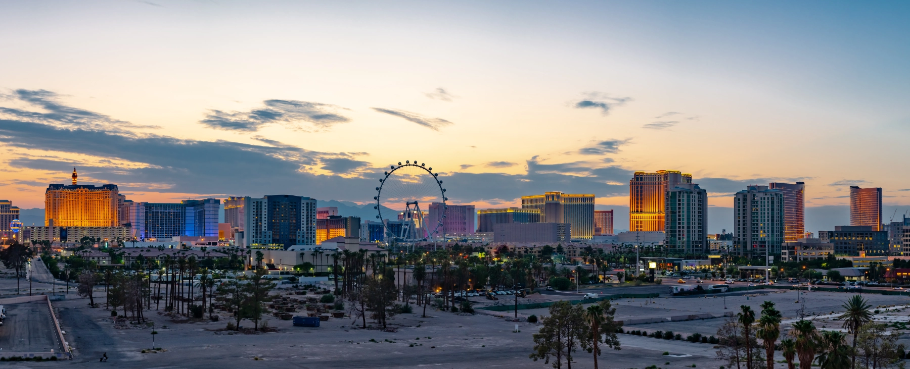 las vegas city skyline during sunset